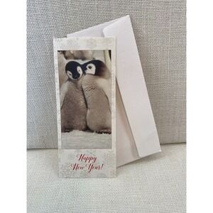 Emperor‎ Penguin Chicks Snowflakes Winter Holiday New Year Wishes Greeting Card